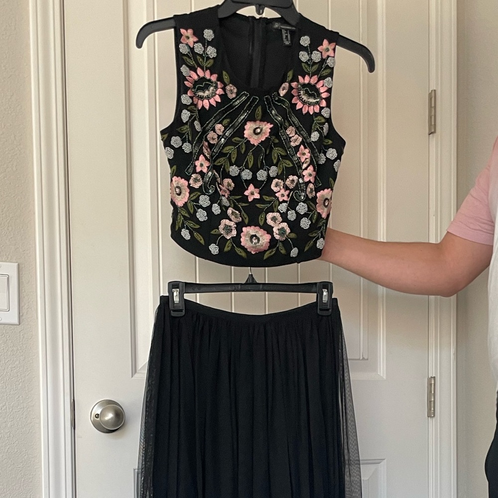 Prom dress. Two piece. Size 2. Skirt altered, 43 inches long.